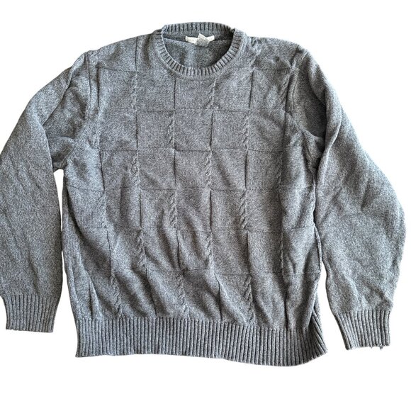 Geoffrey Beene Vintage Gray Crewneck Sweater XL 100% Cotton Knit Texture Mens Ca - Picture 1 of 4